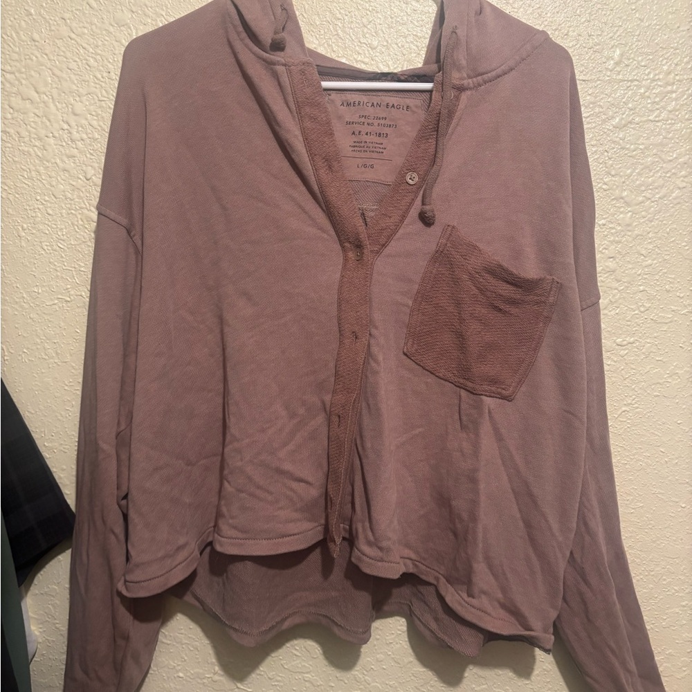 American Eagle Cropped Button Down Hoodie